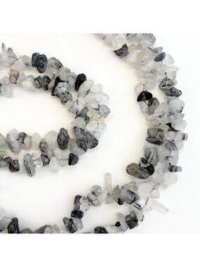 Rutilated Quartz Grey & White Chip Beaded Chip Vintage Necklace - 36"